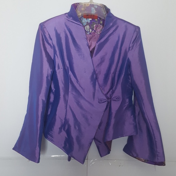 VTG Satin Knot Tie Jacket Blazer Purple SZ M - Picture 1 of 7
